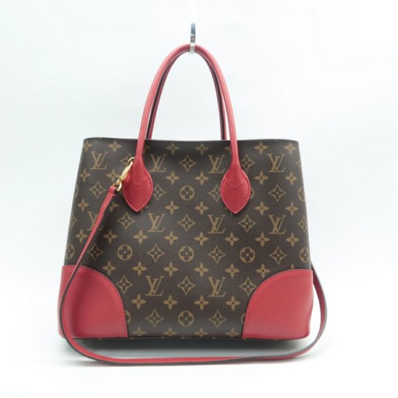 100% Authentic Louis Vuitton Flandrin Brown&Red Monogram Canvas Satchel  Bag - Picture 2 of 12
